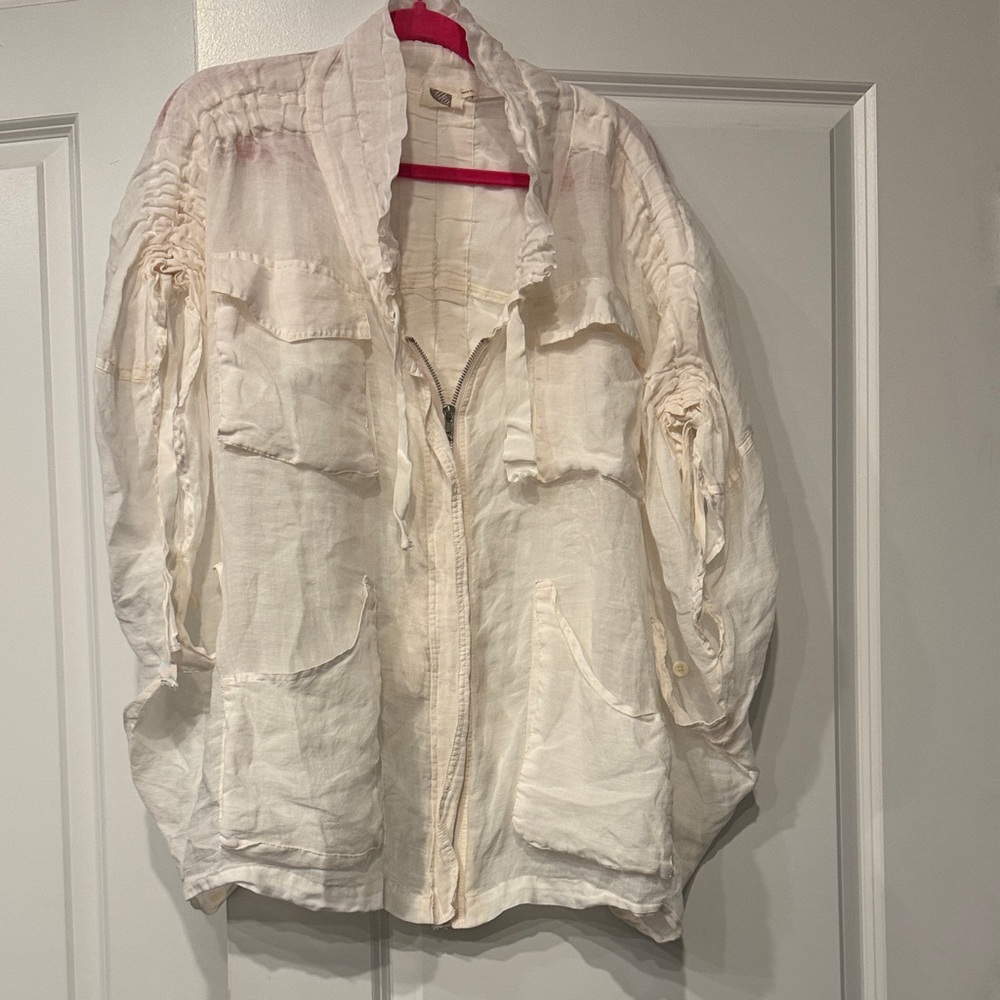 Anthropologie Cream Linen-Blend Shirt